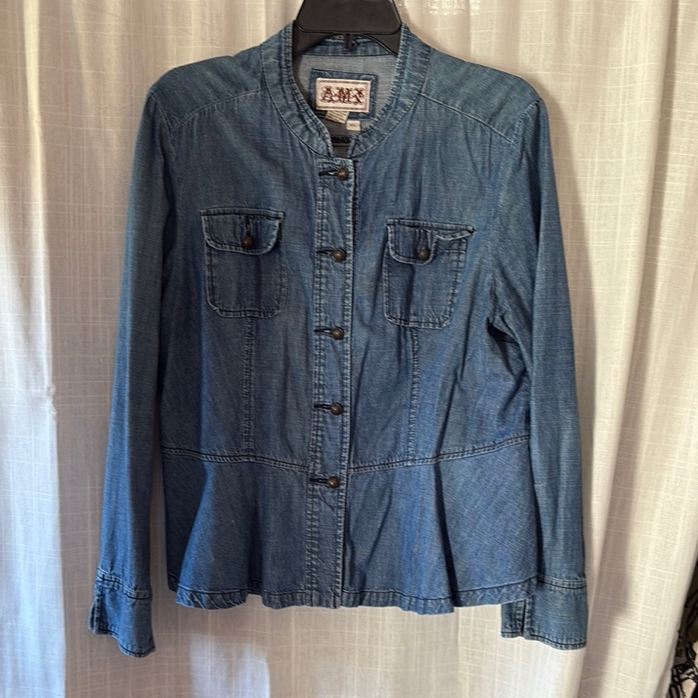 Classic Peplum Blue Jean Jacket with Cropped Cut